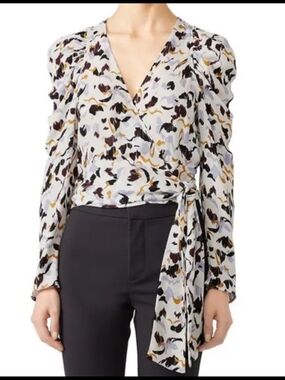 A.L.C. Tessa printed silk wrap top blouse